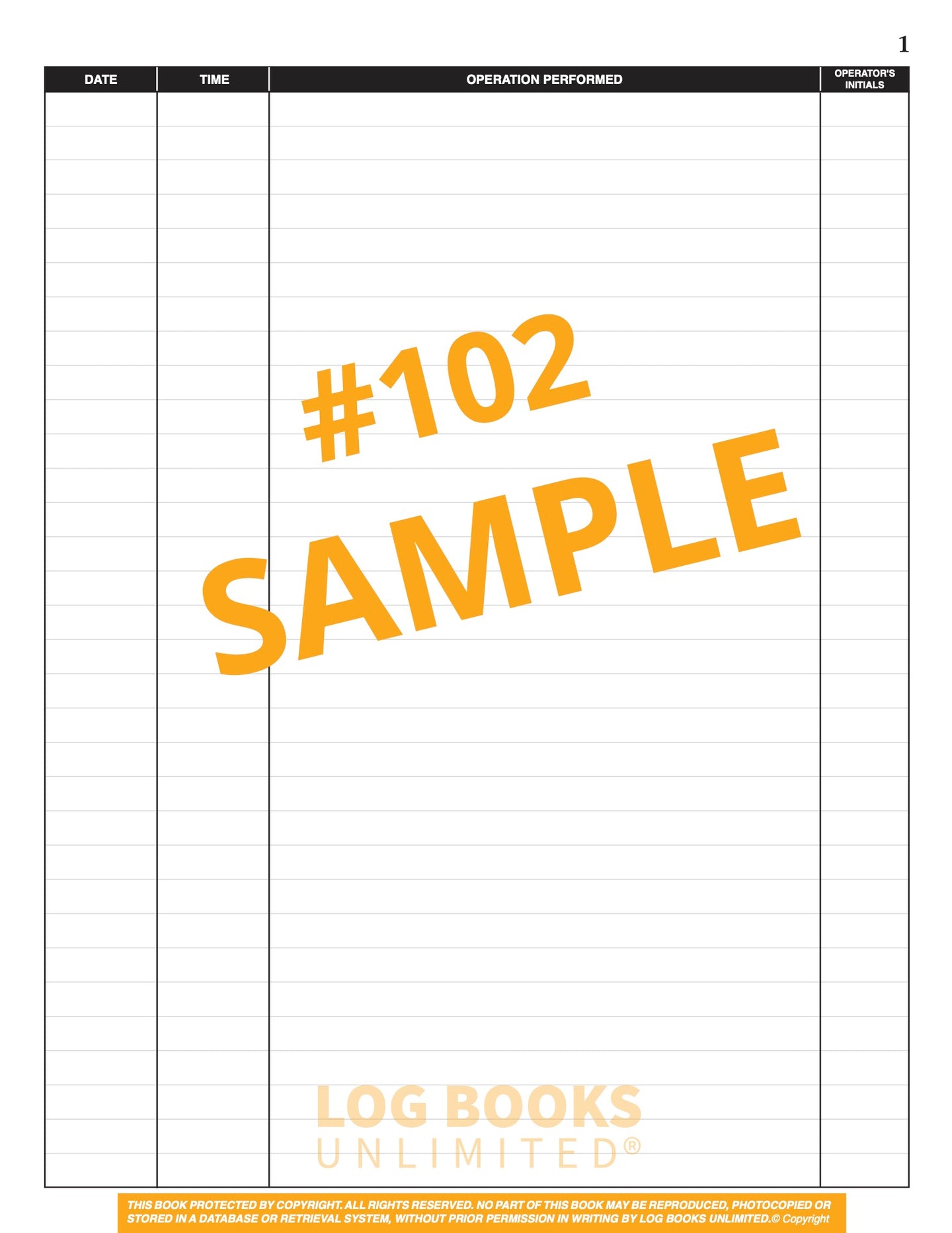 General Maintenance Log Book #102 Sample Page